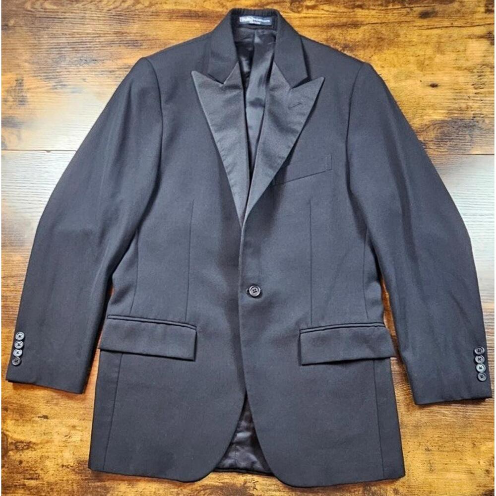Polo Ralph Lauren Fairbanks Formal Coat Jacket 38R Black Italy Wool Ex Cond